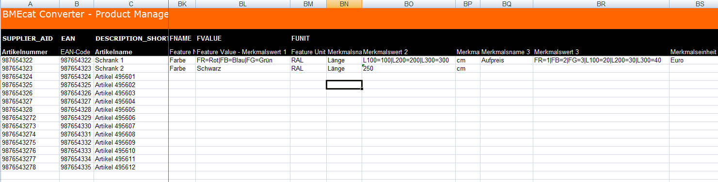 BMECat mit Aufpreis pro Eigenschaft