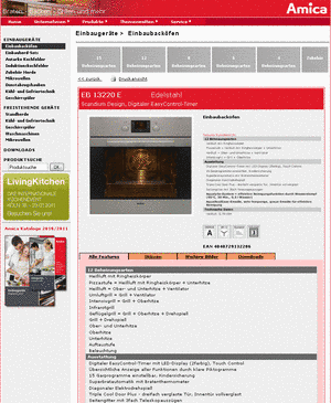 Die deutsche  Webseite von Amica International in Typo3