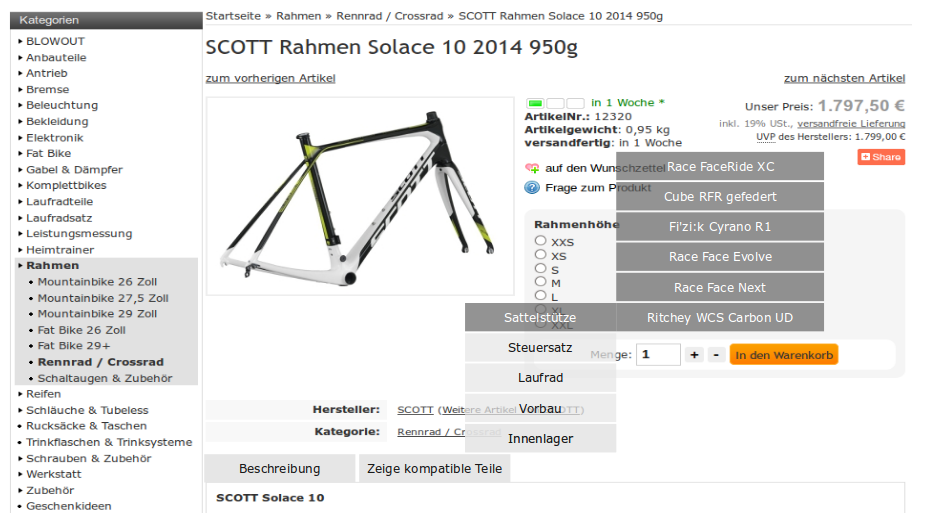 Example: Webshop for bicycle components