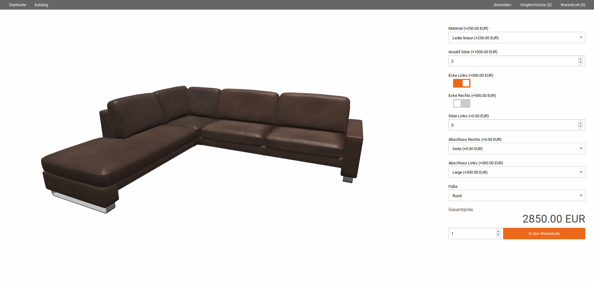 Implementation of the product configuration for the Lipari sofa considering element overview III